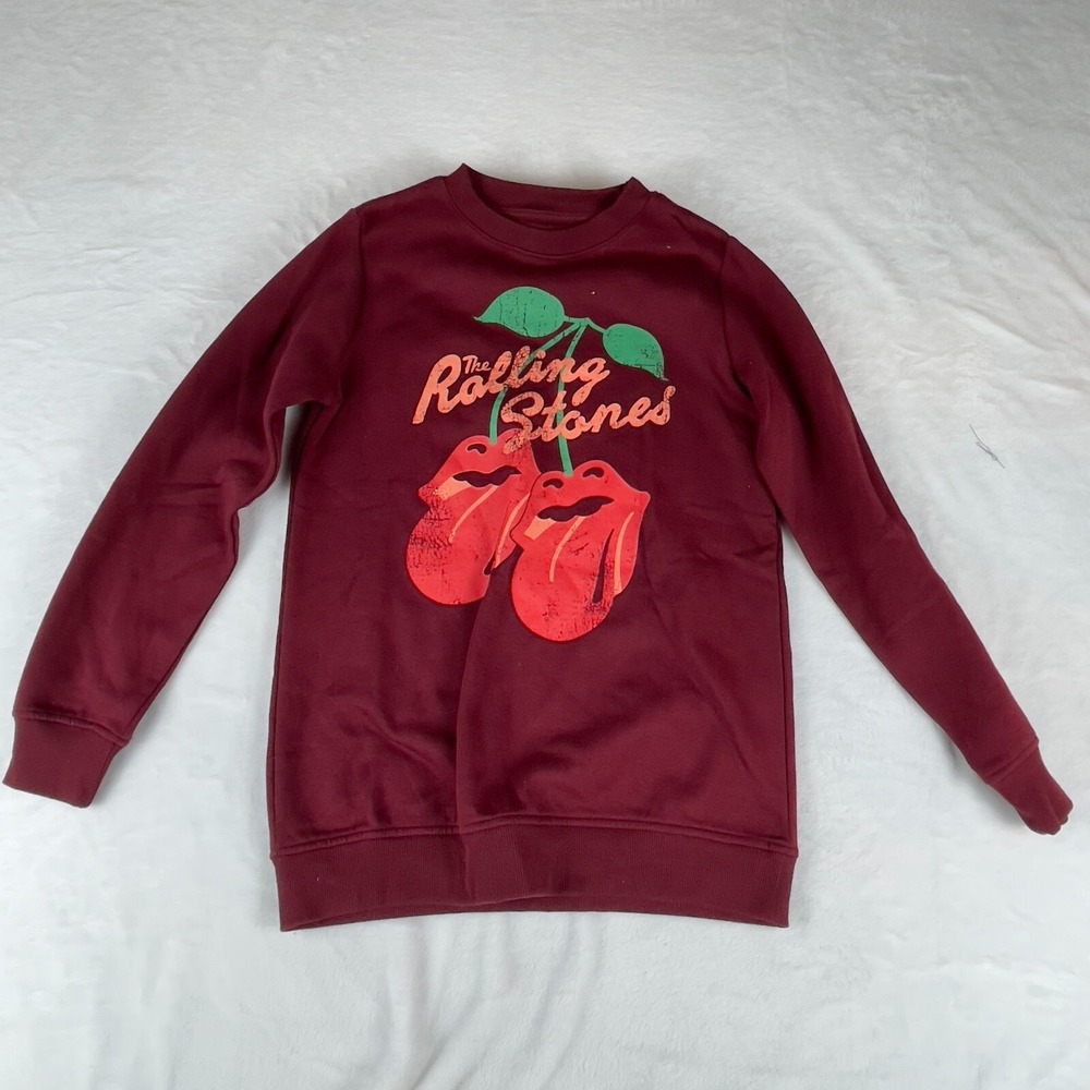The Rolling Stones Sweatshirt Womens XS Maroon Cherry Tongue Graphic Crew Neck - Picture 1 of 3